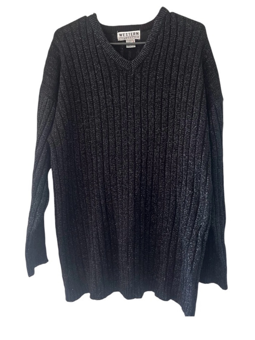 Vintage Western Collection Women's Black Metallic Ribbed V-Neck Sweater Size M
